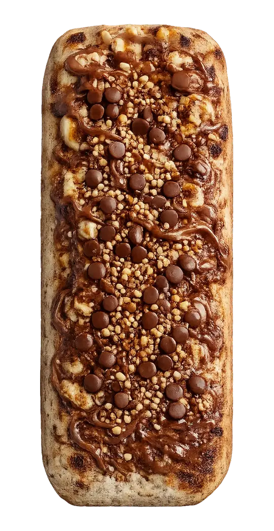 Pizza retangular doce DOCA Suíça com chocolate e amendoim